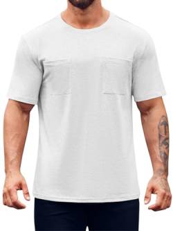 Runcati Herren T-Shirts Einfarbig Tops für Männer Rundhalsausschnitt Basic Kurzärmelig Sportshirt mit Loser Passform Weiß XX-Groß von Runcati