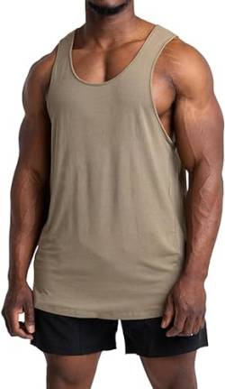 Runcati Herren Tank Top Ärmelloses Muskelshirts Gym Sport Unterhemd Fitness Baumwolle Shirt mit Rundhals Khaki XL von Runcati