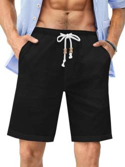 Runcati Kurze Hosen Herren Shorts Baumwolle Freizeithose Sommer Elastische Taille mit Taschen für Männer Schwarz L von Runcati