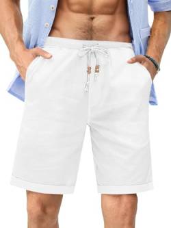 Runcati Kurze Hosen Herren Shorts Baumwolle Freizeithose Sommer Elastische Taille mit Taschen für Männer Weiß M von Runcati