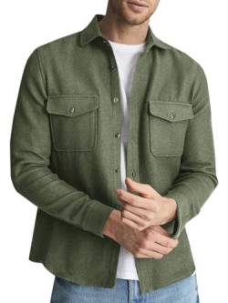 Runcati Lässige Herren-Shacket Twill-Hemdjacke mit Knopfleiste, langärmelig, leichte Jacke, Grün (Army Green), X-Large von Runcati