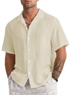 Runcati Leinenhemd Herren Freizeithemd Herren Kurzarm Sommerhemd Business Shirts Strandhemd für Männer, Beige, M von Runcati