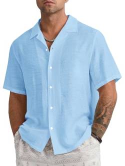 Runcati Leinenhemd Herren Freizeithemd Herren Kurzarm Sommerhemd Business Shirts Strandhemd für Männer, Blau, M von Runcati