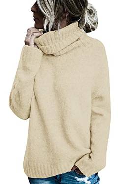 Runcati Pullover Damen Rollkragen Strickpullover Langarm Einfarbig Casual Loose Winter Warm Sweater Beige S von Runcati