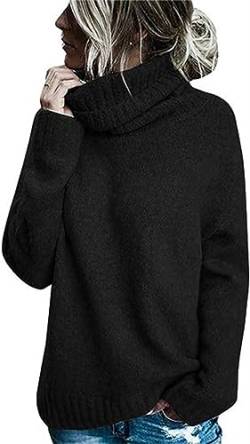 Runcati Pullover Damen Rollkragen Strickpullover Langarm Einfarbig Casual Loose Winter Warm Sweater Schwarz L von Runcati