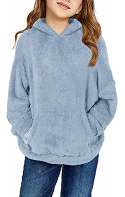 Runcati Pullover Kinder Kapuzenpullover Fuzzy Teddy Fleece Sweatshirts mit Kapuze Taschen Casual Warm Hoodies Blau 160 von Runcati