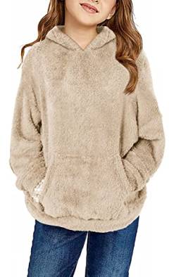 Runcati Pullover Kinder Kapuzenpullover Fuzzy Teddy Fleece Sweatshirts mit Kapuze Taschen Casual Warm Hoodies Khaki 130 von Runcati