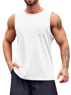 Runcati Tank Top Herren Ärmelloses Männer T-Shirt Sport Training Fitness Muskelshirt Bodybuilding Mode Tops Weiß Mittel von Runcati