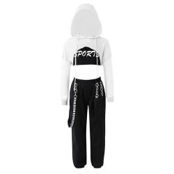 Runhomal 3 Stück Mädchen Sportanzug Set kapuzenpullover + Pants + BH Yoga Jogging Training Hip Hop Coolgirls Streetwear Kinder Jazz Kleidung A Weiß 146-152/11-12 Jahre von Runhomal