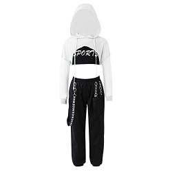 Runhomal 3 Stück Mädchen Sportanzug Set kapuzenpullover + Pants + BH Yoga Jogging Training Hip Hop Coolgirls Streetwear Kinder Jazz Kleidung A Weiß 170-176/15-16 Jahre von Runhomal