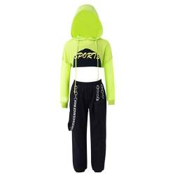 Runhomal 3 Stück Mädchen Sportanzug Set kapuzenpullover + Pants + BH Yoga Jogging Training Hip Hop Coolgirls Streetwear Kinder Jazz Kleidung Minzgrün 146-152/11-12 Jahre von Runhomal