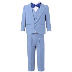 Runhomal 5Pcs Jungen Gentleman Anzug Smoking Hochzeit Outfits Blazer+Weste+Hemd+Fliege+Hosen Anzüge & Sakkos Set für Kinder Blau 74-80 von Runhomal