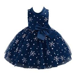 Runhomal Baby Mädchen Partykleid Brautjungfernkleid Ärmellos Prinzessin Kleid mit Schleife Tutu Netzkleid Blumenmädchenkleider Festliches Festkleid Geburtstag Dunkelblau 86-92 von Runhomal