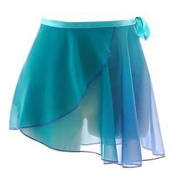 Runhomal Ballett Wickelrock Mädchen Damen Chiffon Gradient Minirock mit Unregelmäßig Ballettrock Gymnastik Tanzrock Ballettbekleidung A Teal Einheitsgröße von Runhomal