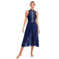 Runhomal Damen Ärmellos Tanzkleid Ballettkleid Lyrischen Latein Rumba Salsa Tango Kleider Tanzkleidung Tanzbody mit Rock Tütü Träger Eiskunstlauf-Kleid Trikotanzug Ballettanzug Dunkelblau E M von Runhomal