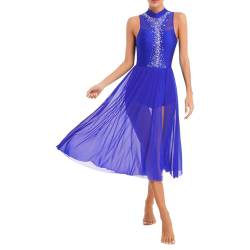 Runhomal Damen Ärmellos Tanzkleid Ballettkleid Lyrischen Latein Rumba Salsa Tango Kleider Tanzkleidung Tanzbody mit Rock Tütü Träger Eiskunstlauf-Kleid Trikotanzug Ballettanzug Royal Blau E M von Runhomal