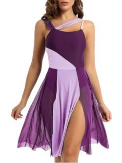 Runhomal Damen Ärmellos Tanzkleid Ballettkleid Lyrischen Latein Rumba Salsa Tango Kleider Tanzkleidung Tanzbody mit Rock Tütü Träger Eiskunstlauf-Kleid Trikotanzug Ballettanzug Violet M von Runhomal