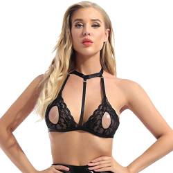 Runhomal Damen Hebe BH Erotik Dessous Unterhemd Ouvert BH Top Spitze mit Bügel Brustfreie Busenfrei Sexy Oberteil Bustier Push Up Bra Reizwäsche Schwarz D L von Runhomal