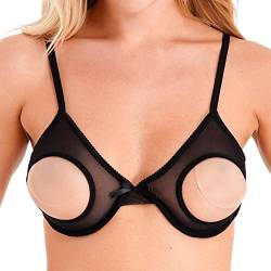 Runhomal Damen Hebe BH Erotik Dessous Unterhemd Ouvert BH Top Spitze mit Bügel Brustfreie Busenfrei Sexy Oberteil Bustier Push Up Bra Reizwäsche Schwarz E 4XL von Runhomal