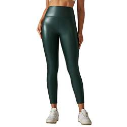 Runhomal Damen Leder Hose Sportleggings Metallic Leggings Lederoptik High Waist Lederhose Push Up Bleistifthose Smooth Strumpfhose Jeggings Clubwear Grün 5XL von Runhomal