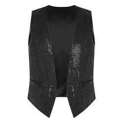 Runhomal Herren Damen Pailletten Weste Glitzer ärmellos Jacke Anzugweste Party Oberteile Slim Fit Tank Top Tanzshirt Karneval Fasching Tanzkostüm Schwarz M von Runhomal