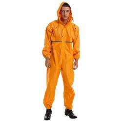 Runhomal Herren Regenanzug Wasserdichte Jumpsuit Langarm Regenoverall Regenkombi Reflektierende Regenmantel Overall mit Kapuze Reißverschluss Raincoat Gelb XXL von Runhomal