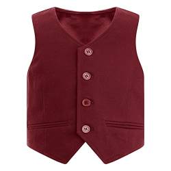 Runhomal Kinder Jungen Gentelman Weste Anzugweste Klassisch Knöpfen Waistcoat Festlich Smokingweste für Hochzeit Party Geburtstag Burgundy 104-110 von Runhomal