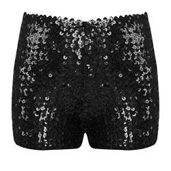 Runhomal Kinder Pailletten Glitzer Shorts Tanzshorts Glänzende Hotpants Kurze Hose Jogginghose Jungen Mädchen Sport Yoga Shorts Tanz Kostüm Clubwear Schwarz 116-140 von Runhomal