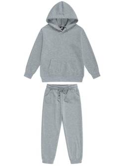 Runhomal Kinder Trainingsanzug Jungen Mädchen Zweiteilige Jogginganzug Sportanzug Langarm Pullover Hoodie Jogginghose Sporthose Sportbekleidung Grau 128-134 von Runhomal