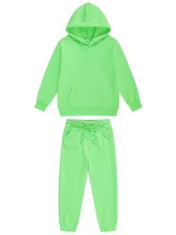 Runhomal Kinder Trainingsanzug Jungen Mädchen Zweiteilige Jogginganzug Sportanzug Langarm Pullover Hoodie Jogginghose Sporthose Sportbekleidung Leuchtendes Grün 116-122 von Runhomal