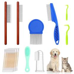 38-teiliges Reinigungsset für Haustiere, Metallzähne, Läuse, Flohkamm und Silikon-Fingerzahnbürste für natürliche Pflege, Zahnbehandlung, wasserdichtes Zeckenentfernungswerkzeug für Katzen, Hunde, von Runmeihe