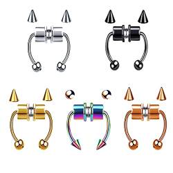 5Pcs Magnetic Stainless Steel Fake Piercing Nasenring, Fake Septum Fake Piercings Jewelry Fake Nose Ring, Fakepircings Nase Magnet Septum Nose Rings for Women Men, With Replace Spikes, 5 Stück von Runmeihe