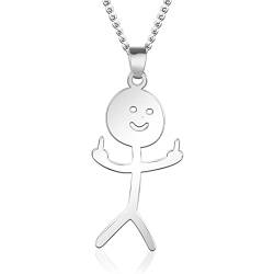 Runmeihe Lustige Mittelfinger Kette Herren, Personalisierte Smiley Mittelfinger Halskette, Strichmannchen Hand Gesture Halskette Herren mit Chain für Herren, Damen, Freunde von Runmeihe