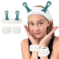Schnecken-Stirnband für Mädchen und Frauen, schönes Korallen-Fleece, elastisches Spa-Haarwickel mit 2 Armbändern, kreatives Haarband, Zubehör zum Waschen des Gesichts, Make-up, Dusche, Hautpflege von Runmeihe