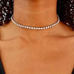 Runmi Boho Choker Halskette Silber Kristall Anhänger Halsketten Kette Kurz Choker Schmuck Zubehör für Frauen und Mädchen (Silber) von Runmi