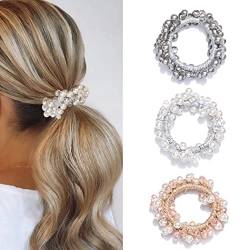 Runmi Haargummis Perlen-Haargummi 3 Stück Kristall Elastische Haarbänder Haarschmuck für Frauen und Mädchen (B) von Runmi