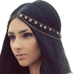 Runmi Kopfkette Braut Kopfschmuck Pailletten Quasten Stirnband Layered Haarteil Festival Haarschmuck für Frauen und Mädchen… (Gold) von Runmi