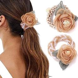 Runmi Perlen-Haargummi, Blumen-Haargummis, elastische Haarbänder, Perlen-Set, Pferdeschwanz-Halter, Haar-Accessoires für Frauen und Mädchen (2 Stück) von Runmi