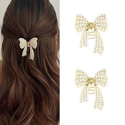 Runmi Perlen-Haarklammern, goldfarben, Schmetterlings-Haarklammern, Metall-Haarschmuck für Damen und Mädchen, 2 Stück von Runmi
