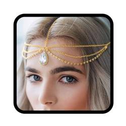 Runmi Strass Kopfkette Layered Braut Kopfschmuck Gold Stirnband Kristall Haarteil Festival Haarschmuck für Braut und Brautjungfer von Runmi