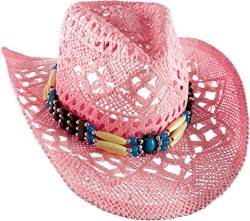 Cowboyhut Strohhut Westernhut Hut mit Hutband pink Gr. 52-56 von Running Bear