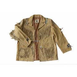 Damen/Herren Fransenjacke Wildlederjacke Westernstyle Farbe beige M von Running Bear