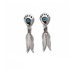 Indianerschmuck Navajo Tribe Ohrringe Türkis Bärentatze Silberfeder Westernschmuck Ohrstecker von Running Bear