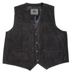 Weste Schwarz Gilet Wildleder Herren Klassiker Echtleder Druckknöpfe , Größe:2 XL von Running Bear