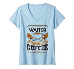 Damen Kellner läuft auf Kaffee-Koffein-Liebhaber T-Shirt mit V-Ausschnitt von Running on Coffee Funny Caffeine Lover Gifts