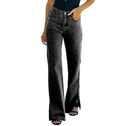 Runstarshow Breites Bein Denim Jeanshose Damen Hohe Taille Jeans Retro Gerades Bein Hose Schlitz Seitlich von Runstarshow