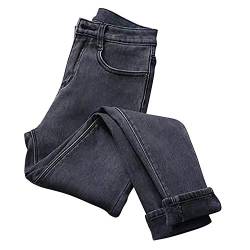 Runstarshow Damen Jeanshosen Plüsch Gefüttert Hohe Taille Hose mit Knopf Taschen Kn?Chel Denim Skinny Straight Winter Warm Streetwear von Runstarshow