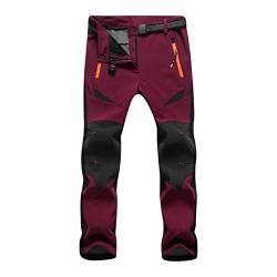 Runstarshow Damenhose mit Fleecefutter, Softshell-Hose, wasserdicht, elastische Taille, Wanderhose mit Taschen und Gürtel, weinrot, 42 von Runstarshow