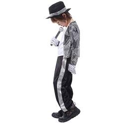 Runstarshow Jungen Kostüm Halloween Shinny Pailletten Michael Jackson 80er Jahre Popstar Cosplay Kleidung von Runstarshow