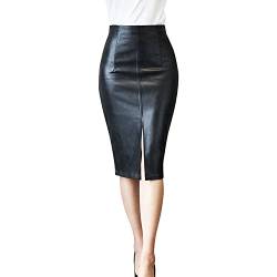 Runstarshow PU Leder Rock Bodycon Elegant mit Hoher Taille Bleistift Rock Knielang Midi Freizeitrock von Runstarshow